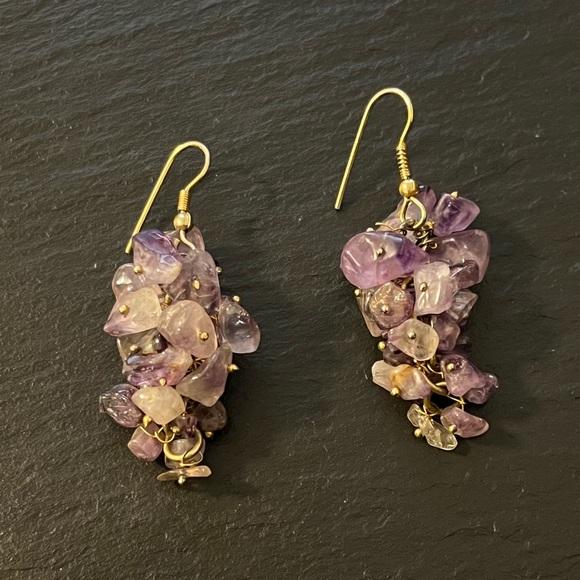 Amethyst Artisan Chip Cluster Earrings “ Purple Grape Clusters” French Hooks - Picture 5 of 7